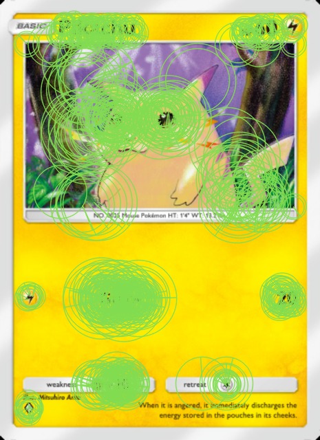 ORB keypoints detected on a Pikachu card